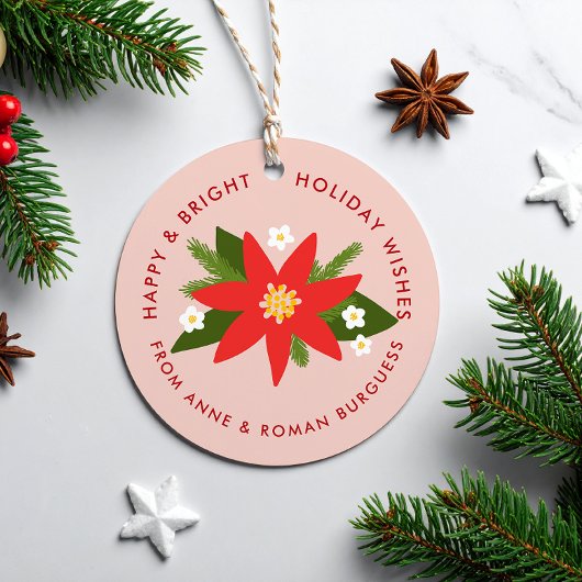 ソフトピンク赤ポインセティアクリスマスホリデーギフト フェイバータグ