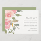 ソフトピンク赤面バラ水彩フローラ結婚ズ サンキューカード (正面/裏面)