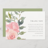 ソフトピンク赤面バラ水彩フローラ結婚ズ サンキューカード (正面/裏面)