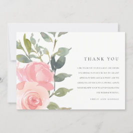 ソフトピンク赤面バラ水彩フローラ結婚ズ サンキューカード