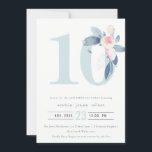 ソフトピンク赤面ブルーフローラ10TH ANY AGE誕生日 招待状<br><div class="desc">これもし以上のカスタマイズやその他の一致する項目が必要な場合は、感じyellowfebstudio@gmail.comでお気軽にご連絡ください</div>