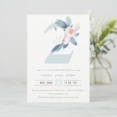 ソフトピンク赤面ブルーフローラ2nd任意の年齢誕生日 招待状 (スタンド正面)