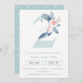 ソフトピンク赤面ブルーフローラ2nd任意の年齢誕生日 招待状 (正面/裏面)