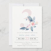 ソフトピンク赤面ブルーフローラ3rd任意の年齢誕生日 招待状 (正面)