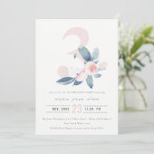 ソフトピンク赤面ブルーフローラ3rd任意の年齢誕生日 招待状 (スタンド正面)