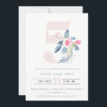 ソフトピンク赤面ブルーフローラ5th ANY AGE誕生日 招待状<br><div class="desc">これもし以上のカスタマイズやその他の一致する項目が必要な場合は、感じyellowfebstudio@gmail.comでお気軽にご連絡ください</div>