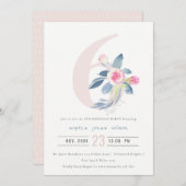 ソフトピンク赤面ブルーフローラ6th ANY AGE誕生日 招待状 (正面/裏面)