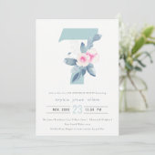 ソフトピンク赤面ブルーフローラ7 TH ANY AGE誕生日 招待状 (スタンド正面)