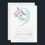 ソフトピンク赤面ブルーフローラ9th ANY AGE誕生日 招待状<br><div class="desc">これもし以上のカスタマイズやその他の一致する項目が必要な場合は、感じyellowfebstudio@gmail.comでお気軽にご連絡ください</div>