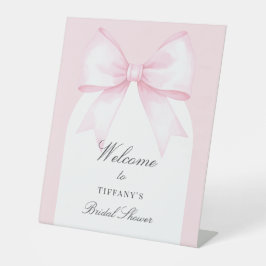 ソフトピンク赤面リボンボウブライダルシャワーへようこそ 台座サイン