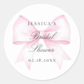 ソフトピンク赤面リボン弓ブライダルシャワー ラウンドシール (正面)