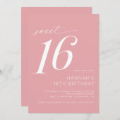 ソフトピンク赤面 | ガーリーシンプルSweet 16誕生日 招待状 (正面/裏面)