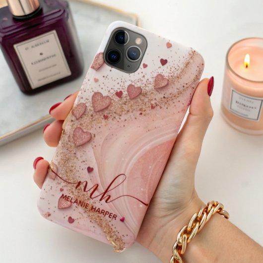 ソフトピンク金ゴールドグリッターハート Case-Mate iPhoneケース