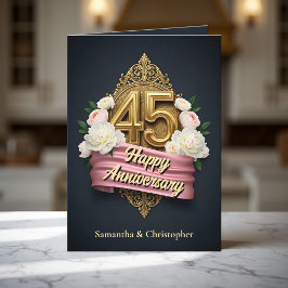 ソフトピンク&アイボリー牡丹結婚45周年 カード