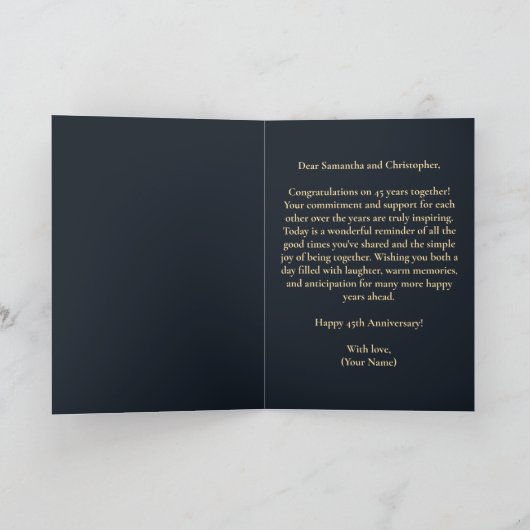 ソフトピンク&アイボリー牡丹結婚45周年 カード (内部)