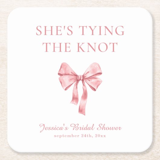 ソフトピンク コケッティ シャワーのお知らせ - 結婚式の準備 スクエアペーパーコースター (正面)