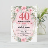 ソフトピンク&セージグリーンバラ記念日パーティー 招待状 (スタンド正面)