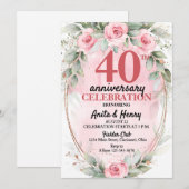 ソフトピンク&セージグリーンバラ記念日パーティー 招待状 (正面/裏面)