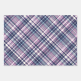 ソフトピンク、パープル、ブループレイド ラッピングペーパーシート