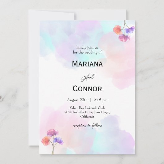 ソフトピンク&ブルー結婚式招待状 招待状 (正面)