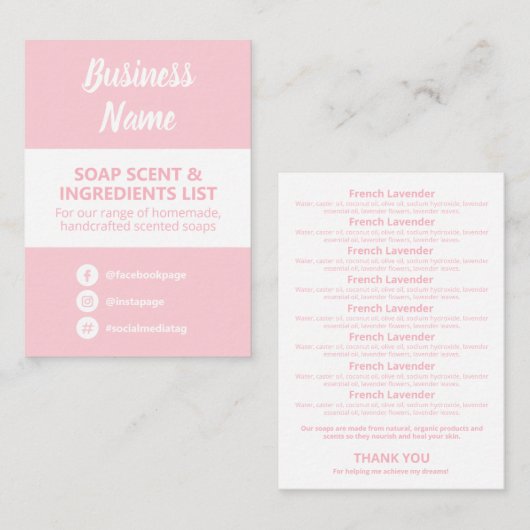 ソフトピンク&ホワイトソープの香りの成分リスト 名刺 (正面/裏面)