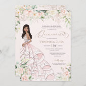 ソフトピンク&ホワイトローズラグジュアリーエレガントキンセアニェラ 招待状 (正面/裏面)