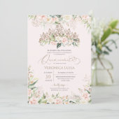 ソフトピンク&ホワイトローズラグジュアリーエレガントキンセアニェラ 招待状 (スタンド正面)