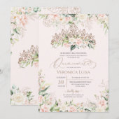 ソフトピンク&ホワイトローズラグジュアリーエレガントキンセアニェラ 招待状 (正面/裏面)