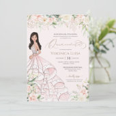 ソフトピンク&ホワイトローズラグジュアリーエレガントキンセアニェラ 招待状 (スタンド正面)