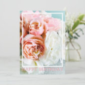 ソフトピンク&ホワイトローズ誕生日カード サンキューカード (スタンド正面)