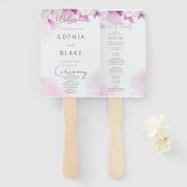 ソフトピンク モダン ボーホー フラワー ウェディング プログラム ハンドファン (正面&裏面)