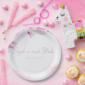 ソフトピンク モダン ボーホー フローラルとリーフ ウェディング ペーパープレート (パーティー)