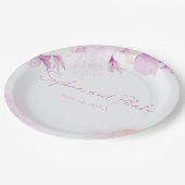 ソフトピンク モダン ボーホー フローラル リーフ ウェディング ペーパープレート (アングル)