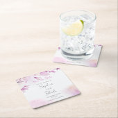 ソフトピンク モダン ボーホー フローラル リーフ セーブ・ザ・デート スクエアペーパーコースター (インサイチュ)