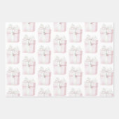 ソフトピンク 白 花柄 バースデー ラッピングペーパーシート (正面3)