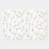 ソフトピンク 白 花柄 バースデー ラッピングペーパーシート (正面)