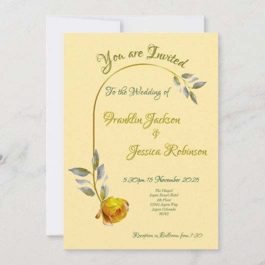 ソフトピースエレガントバラバターバラ&金ゴールド結婚ズ 招待状 (正面)