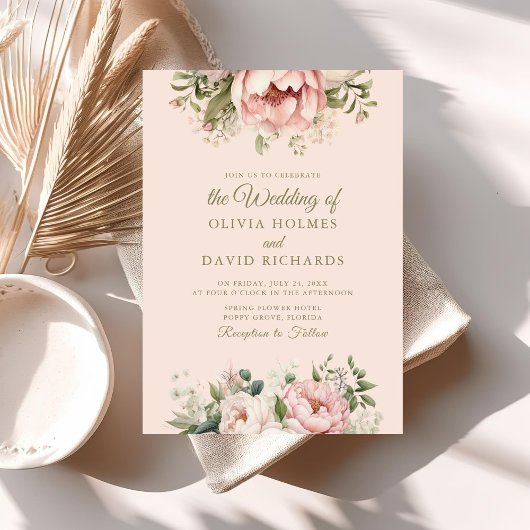 ソフトピーチと赤面ピンク結婚フローラ 招待状