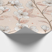 ソフトピーチの花の枝と白い花 ラッピングペーパー (角)