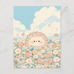 ソフトピーチの草原のかわいいハリネズミ ポストカード