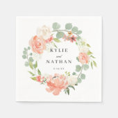 ソフトピーチウォーターカラーフローラウェディングレセプション スタンダードカクテルナプキン (正面)