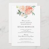 ソフトピーチウォーターカラーフローラブライダルシャワー 招待状 (正面/裏面)