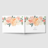 ソフトピーチウォーターカラーフローラモノグラム結婚ズ ゲストブック (全面)