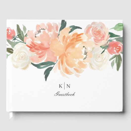ソフトピーチウォーターカラーフローラモノグラム結婚ズ ゲストブック (正面)