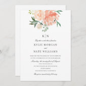 ソフトピーチウォーターカラーフローラモノグラム結婚ズ 招待状 (正面/裏面)