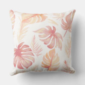 ソフトピーチウォーター色のトロピカルジャングル葉の クッション (裏面)