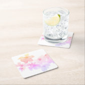 *~*ソフトピーチグラデーションピンクフローラ水彩 スクエアペーパーコースター (インサイチュ)