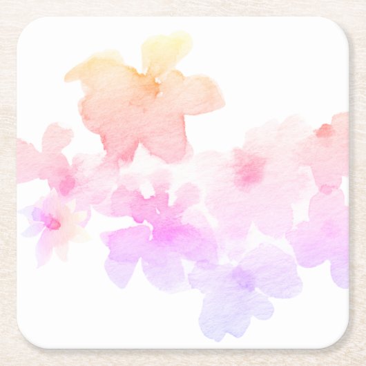 *~*ソフトピーチグラデーションピンクフローラ水彩 スクエアペーパーコースター (正面)