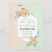 ソフトピーチグリーンウォーター色ユーカリ結婚ス 招待状 (正面/裏面)