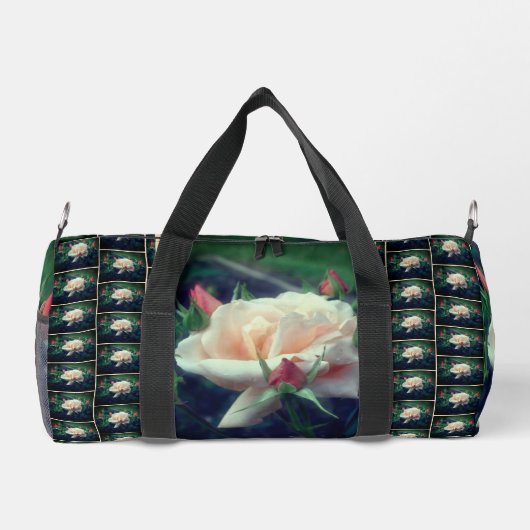 ソフトピーチバラフラワーパーソナライズされた自然 ダッフルバッグ (裏面)